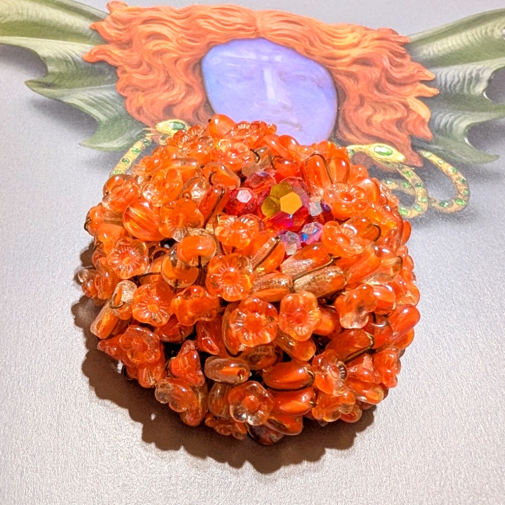 Vintage Huge Miriam Haskell Domed Glass Bead Brooch - Picture 6 of 8